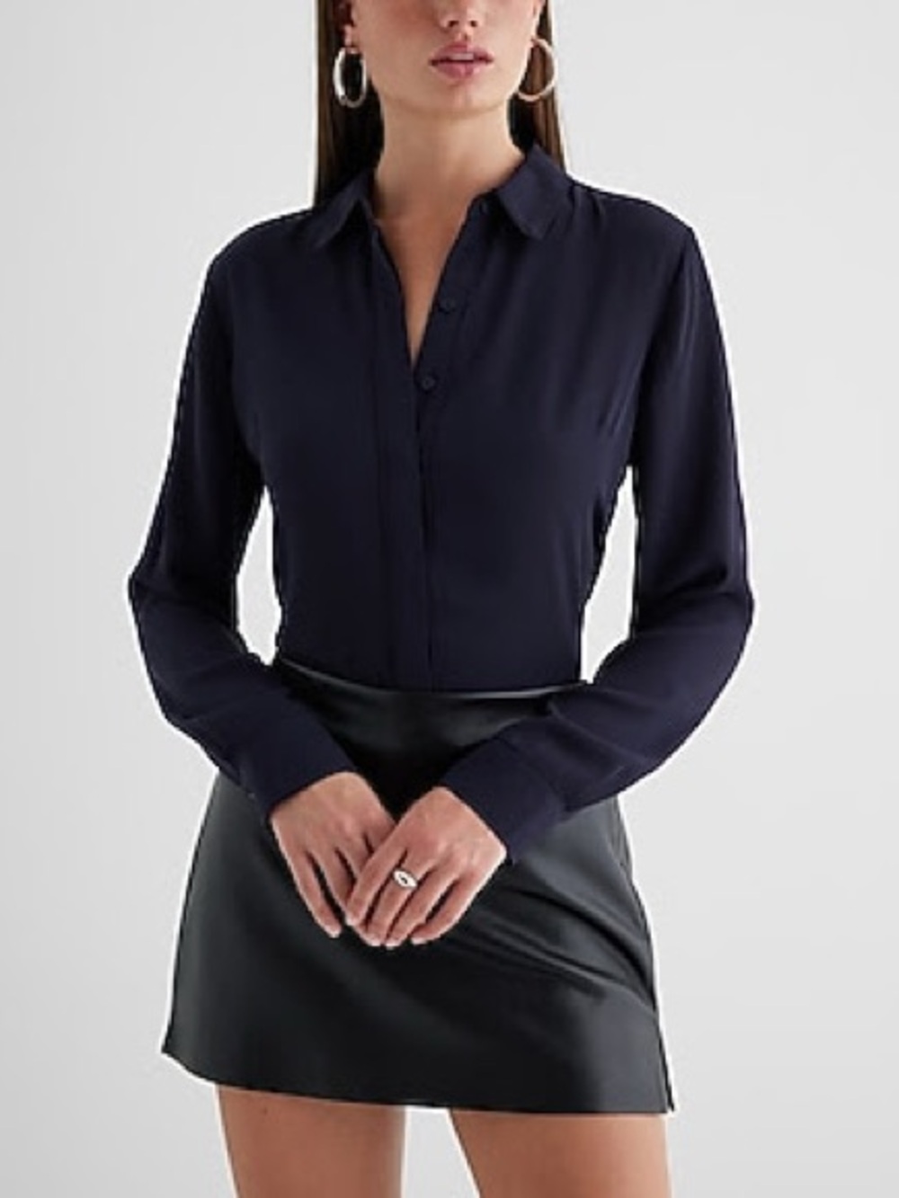Express Women's Dark Navy Button-Down Shirt